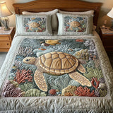 Turtle-Themed 3-Piece Quilted Bedding Set