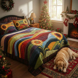 Sunflower Dreams in the Field - 3-Piece Quilted Bedding Set