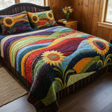 Sunflower Dreams in the Field - 3-Piece Quilted Bedding Set