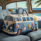 Beach-Themed Quilted Travel Bag with Hippie Van Design